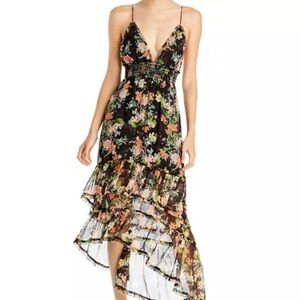 Alice + Olivia Floral High Low Dress - Black and Multicolor